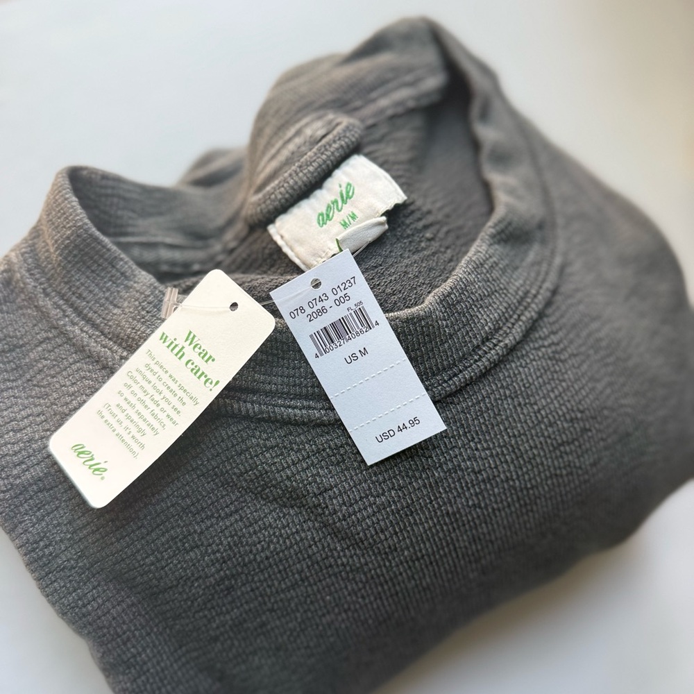 Aerie Summer Desert Sweatshirt Waffle Knit Gray NWT Size M